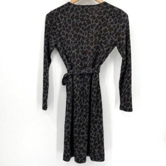 Ann Taylor Gray Knit Leopard Animal Lightweight Long Sleeve Wrap XSP Dress NWT - Picture 6 of 8